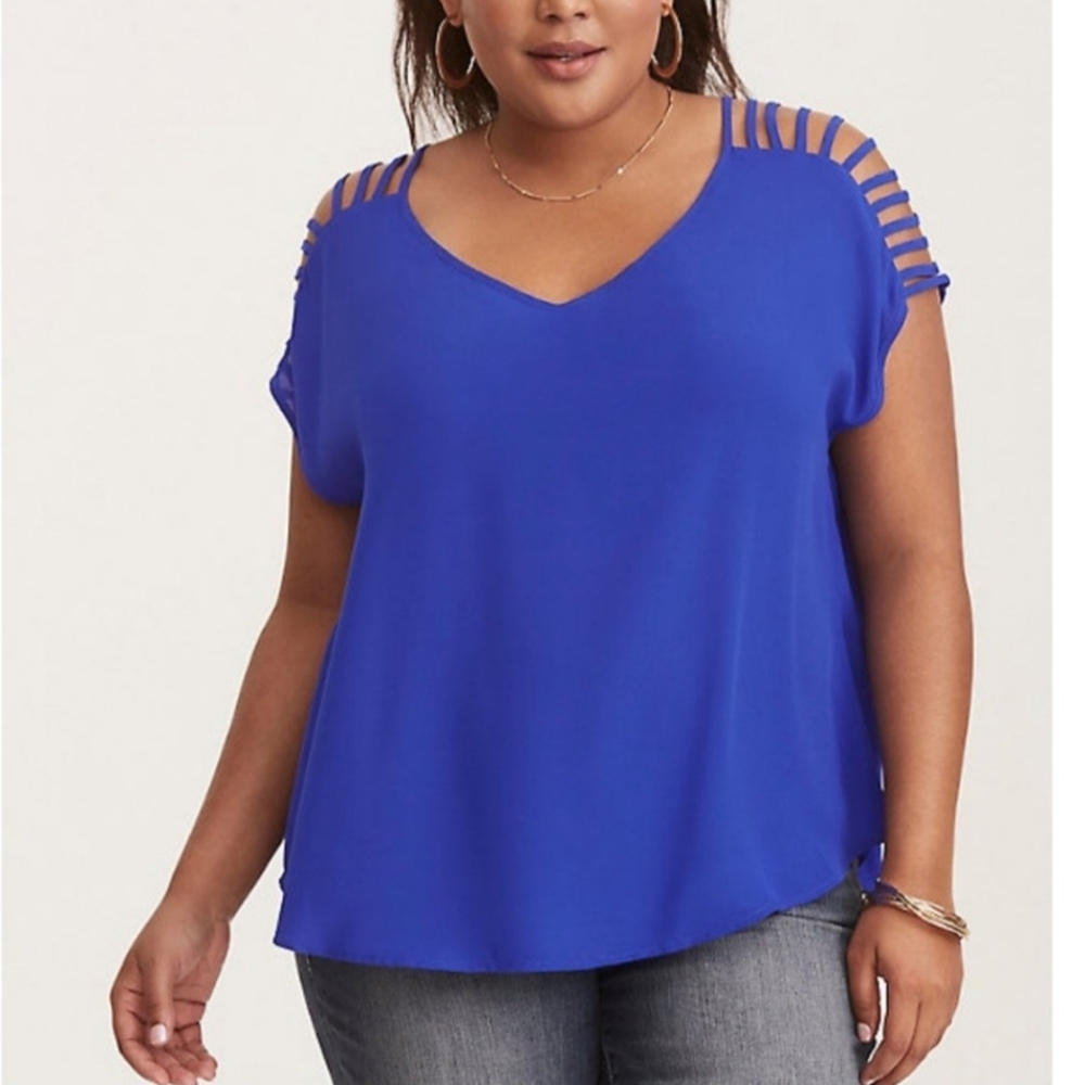 Torrid Royal Blue Lattice Sleeve Georgette Blouse Top